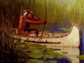  indien - Chasseur Indien Amérindien à Canoe Bow et Arrow